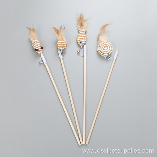 Mouse on a wooden stick feather cat toy